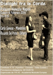 “Dialoghi tra le Corde”, concerto di Carla Senese e Riccardo Del Prete, il 6 febbraio 2016 al Palazzo Venezia di Napoli