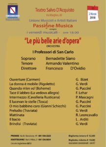 “Le più belle arie d’opera”, per il quarto appuntamento della rassegna “Passione Musica”, il 2 marzo 2018 al Teatro Salvo D’acquisto di Napoli