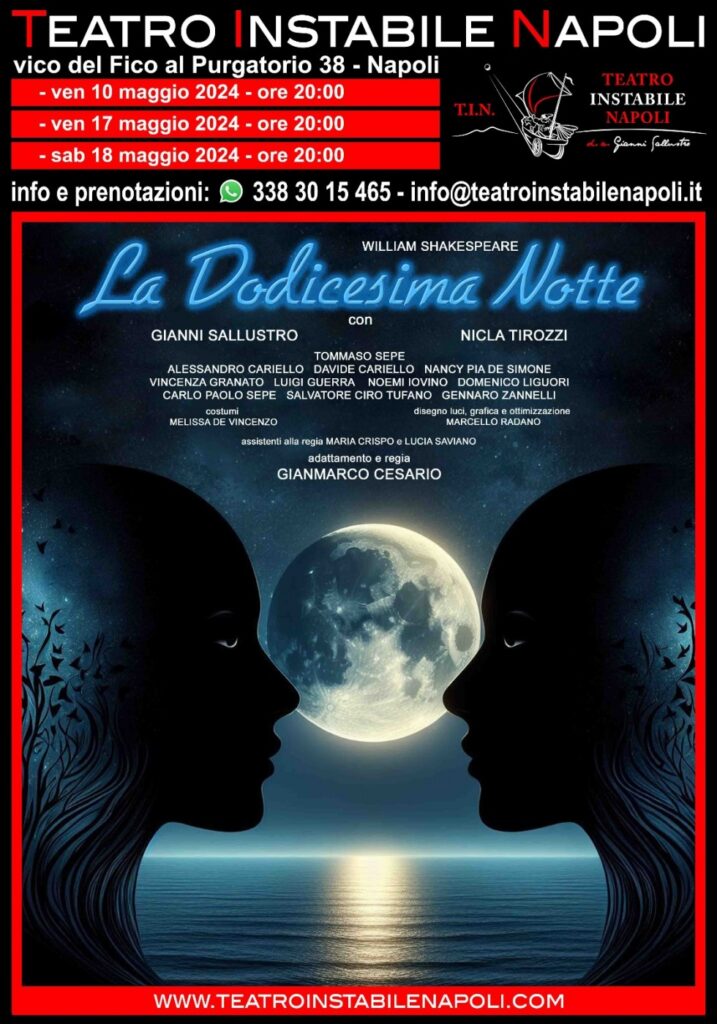 “La dodicesima notte”, da William Shakespeare, il 10, il 17 ed il 18 maggio 2024 al Teatro Instabile Napoli